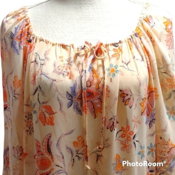 Anthropologie Meadow Rue Garden peasant lightweight scalloped trim oversized top - Picture 2 of 6